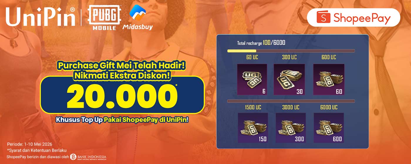Purchase Gift Mei Telah Hadir! Ekstra Diskon 20RB dengan Top Up Pakai ShopeePay!